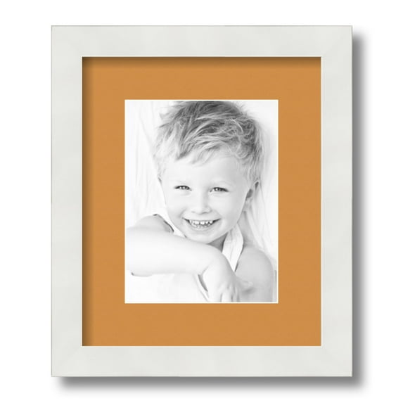 ArtToFrames 10x12 Matted Picture Frame with 6x8 Single Mat Photo Opening Framed in 1.25 Satin White Frame and 2 Amber Mat (FWM-3966-10x12)