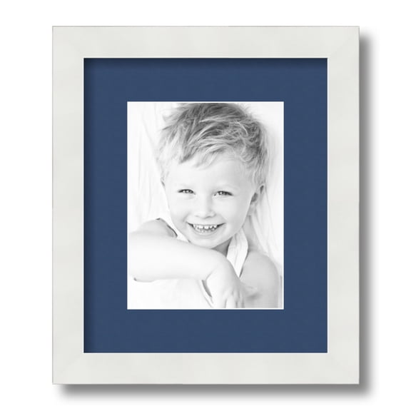 ArtToFrames 10x12 Matted Picture Frame with 6x8 Single Mat Photo Opening Framed in 1.25 Satin White Frame and 2 Delft Blue Mat (FWM-3966-10x12)