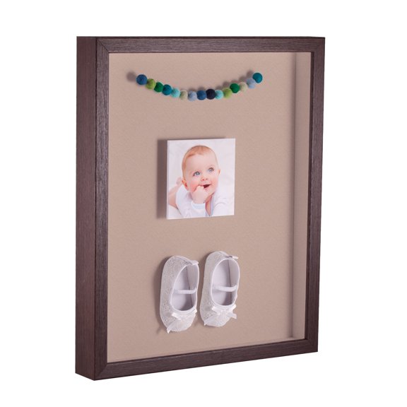 ArtToFrames 10x13 Inch Shadow Box Picture Frame, with a Verlinga Brown 1 Wide Shadowbox frame and Grey Beige Mat Backing (4656)