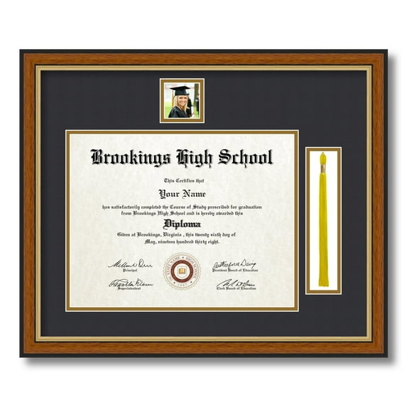ArtToFrames 10x13 inch Diploma Frame with 2" x 2" Image Opening and 1.5x8 inch Tassel Opening - Framed in Medium Tri-colored Frame with Black and Gold Mats, Comes with Regular Glass (D-IT-4446-10x13)
