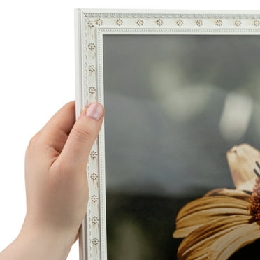 ArtToFrames 10x13 inch  White Square Star Emboss Picture Frame,  White 10" x 13" Wood Poster Frame (WOM-5125)