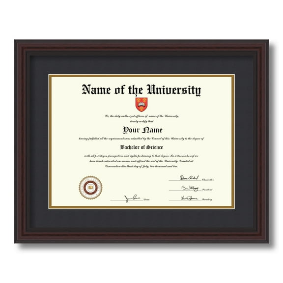 ArtToFrames 10x14 inch Diploma Frame - Framed in Traditional Cherry with Steps with Black and Gold Mats, Comes with Regular Glass and Sawtooth Hanger for Wall Hanging (D-4165-10x14)