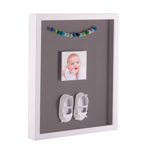 ArtToFrames 10x20 Inch Shadow Box Picture Frame, with a Satin White 1 Wide Shadowbox frame and Pewter Mat Backing (4655)