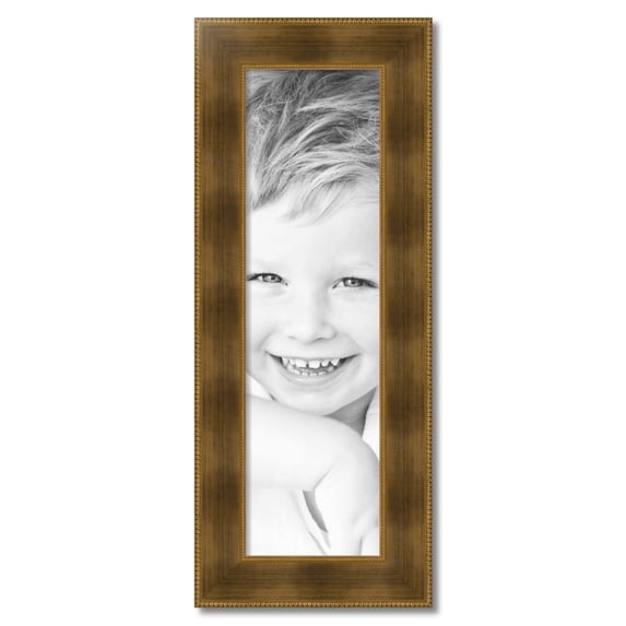 ArtToFrames 10x35" Streaked Gold with Beeds Picture Frame, Gold Wood Poster Frame, with Regular Acrylic and 2 (FBPL-5172)