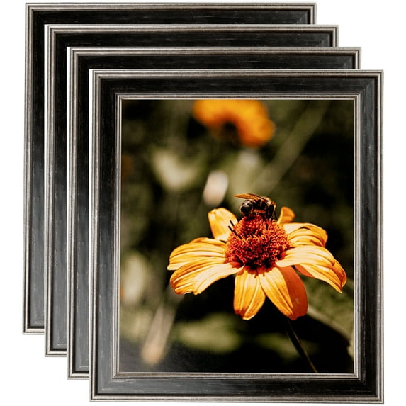 ArtToFrames 11" x 17" Black Panel With Silver Lip Picture Frame, 11x17 inch Multi Wood Poster Frame (WOM-5093), 4 Pack