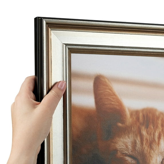 ArtToFrames 11" x 17" Silver Frame with Gold Accents Picture Frame, 11x17 inch Silver Wood Poster Frame (WOM-4565)