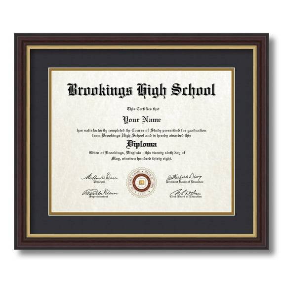 ArtToFrames 11x14 inch Diploma Frame - Framed in Mahogany and Gold Slope Frame with Black and Gold Mats, Comes with Regular Glass and Sawtooth Hanger for Wall Hanging (D-4447-11x14)
