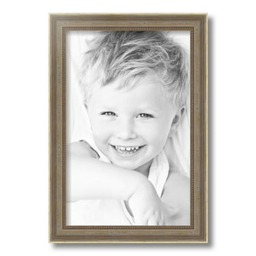 ArtToFrames 11x17 Inch Aged White Gold Picture Frame, This Silver Wood Poster Frame is Great for Your Art or Photos, Comes with Regular Glass (2036)