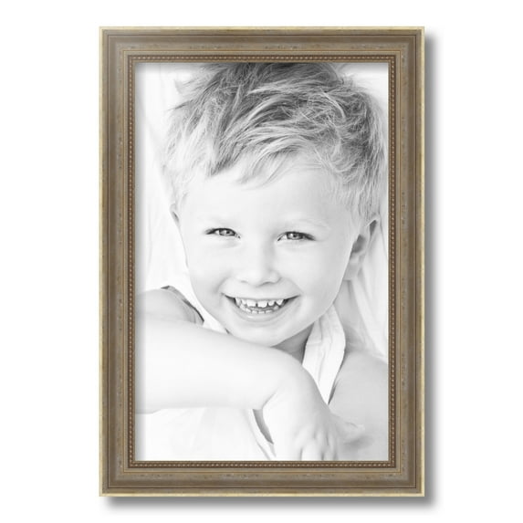 ArtToFrames 11x17 Inch Aged White Gold Picture Frame, This Silver Wood Poster Frame is Great for Your Art or Photos, Comes with Regular Glass (2036)