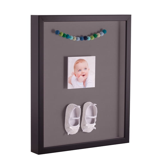 ArtToFrames 11x17 Inch Shadow Box Picture Frame, with a Satin Black Tall 1 Wide Shadowbox frame and Pewter Mat Backing (4654)