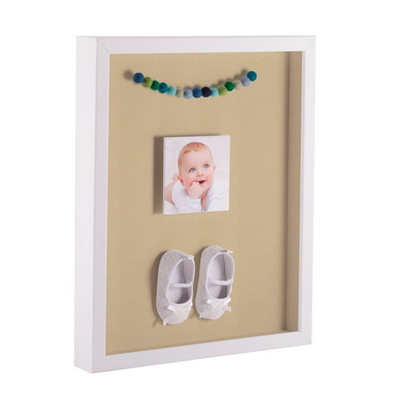 ArtToFrames 11x17 Inch Shadow Box Picture Frame, with a Satin White 1 Wide Shadowbox frame and Green Whisper Mat Backing (4655)
