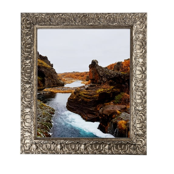ArtToFrames 11x26" Silver Ornate Reverse Picture Frame, Multi Wood Poster Frame, with Regular Acrylic and 2 (FBPL-5098)