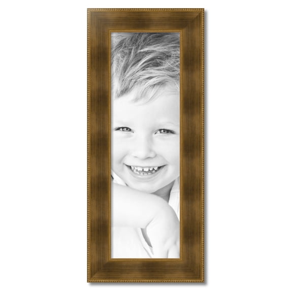 ArtToFrames 11x35" Streaked Gold with Beeds Picture Frame, Gold Wood Poster Frame, with Regular Acrylic and 2 (FBPL-5172)