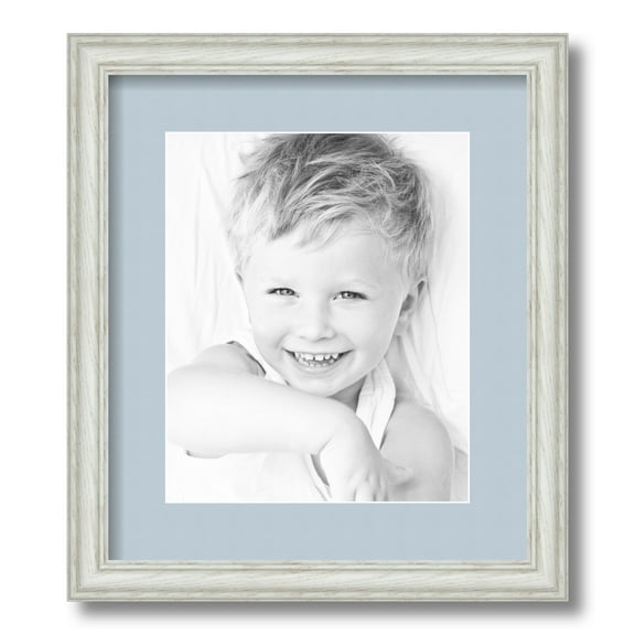ArtToFrames 12.5x15" Matted Picture Frame with 8.5x11" Single Mat Photo Opening Framed in 1.25" Off White Wash on Ash and 2" Baby Blue Mat (FWM-4098-12.5x15)