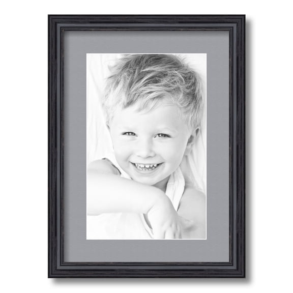 ArtToFrames 12.5x18 Matted Picture Frame with 8.5x14 Single Mat Photo Opening Framed in 1.25 Black Stain on Solid Red Oak and 2 Silver Mat (FWM-4083-12.5x18)