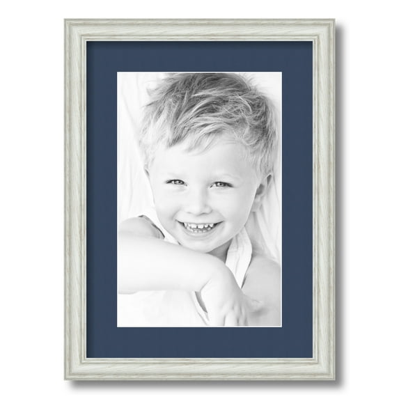 ArtToFrames 12.5x18" Matted Picture Frame with 8.5x14" Single Mat Photo Opening Framed in 1.25" Off White Wash on Ash and 2" Midnight Blue Mat (FWM-4098-12.5x18)