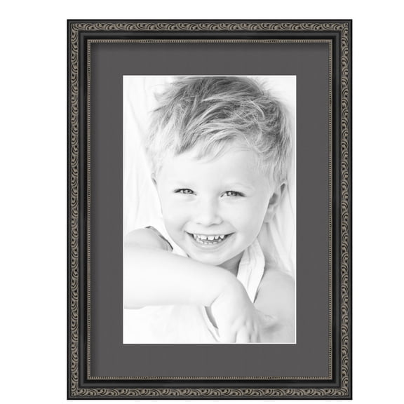 ArtToFrames 12.5x18" Matted Picture Frame with 8.5x14" Single Mat Photo Opening Framed in 1.25" Antique Black and 2" Charcoal Mat (FWM-5106-12.5x18)