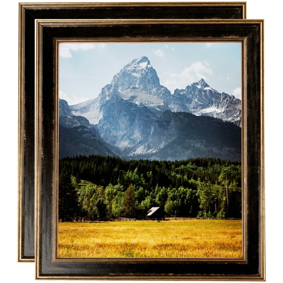 ArtToFrames 12" x 14" Black Panel With Gold Lip Picture Frame, 12x14 inch Multi Wood Poster Frame (WOM-5092), 2 Pack