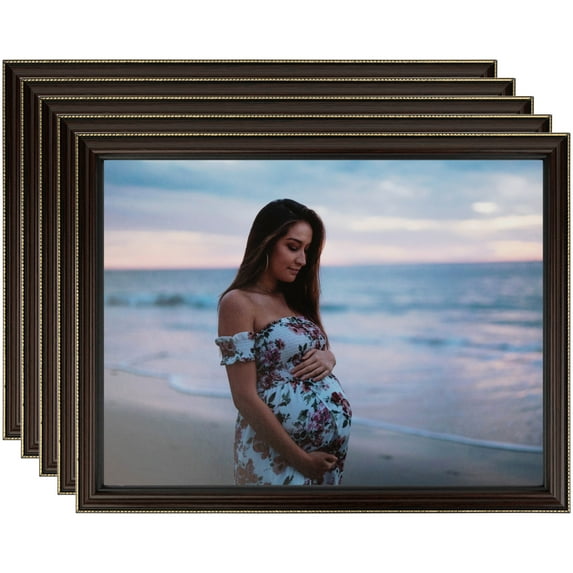 ArtToFrames 12" x 14" Mahagony with Gold Beads Picture Frame, 12x14 inch Brown Wood Poster Frame (WOM-4412), 5 Pack