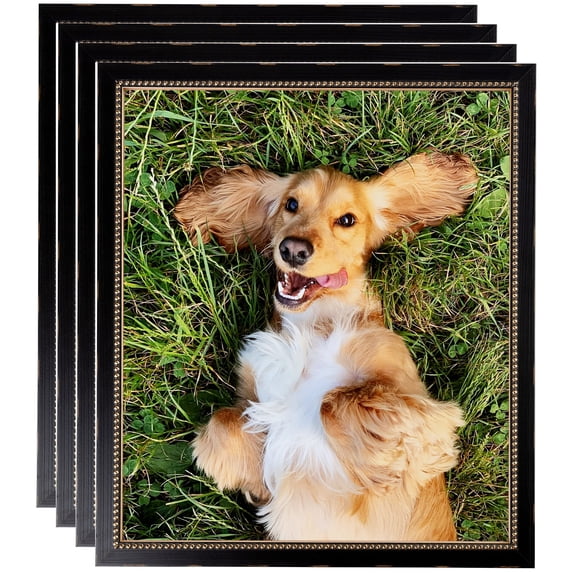 ArtToFrames 12" x 16" Black Square with Gold Beads Picture Frame, 12x16 inch Black Wood Poster Frame (WOM-5021), 4 Pack