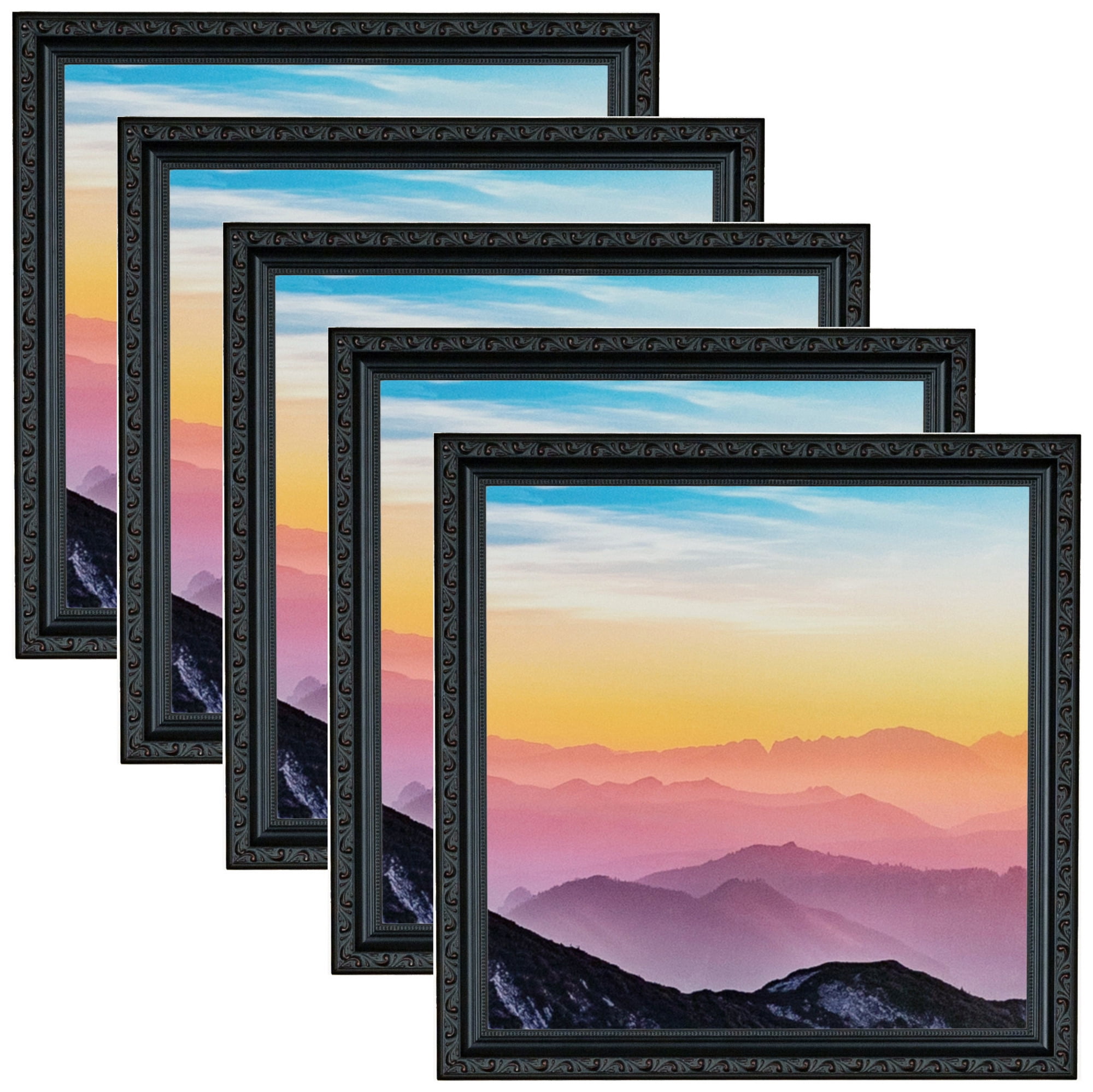 ArtToFrames 12" x 16" Black with Beads Picture Frame, 12x16 inch Black Wood Poster Frame (WOM-4625), 5 Pack
