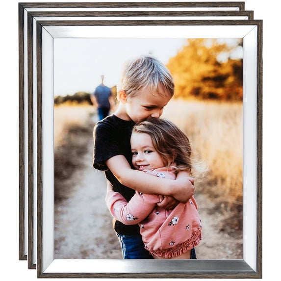 ArtToFrames 12" x 16" Silver with Stained Grey Picture Frame, 12x16 inch Silver Wood Poster Frame (WOM-4767), 3 Pack