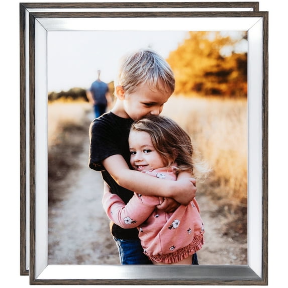 ArtToFrames 12" x 18" Silver with Stained Grey Picture Frame, 12x18 inch Silver Wood Poster Frame (WOM-4767), 2 Pack