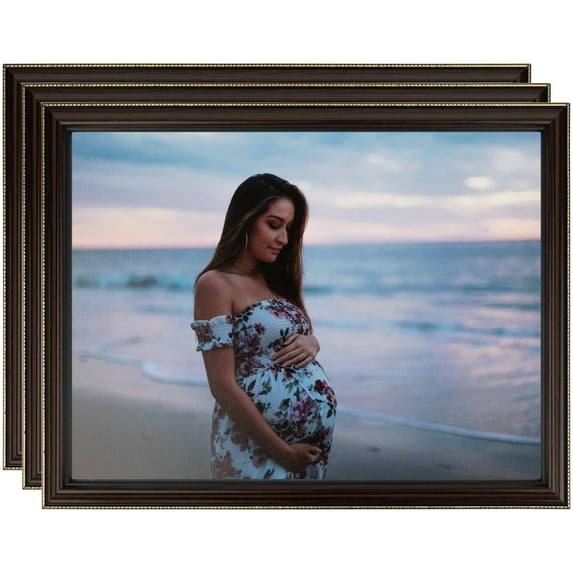ArtToFrames 12" x 24" Mahagony with Gold Beads Picture Frame, 12x24 inch Brown Wood Poster Frame (WOM-4412), 3 Pack
