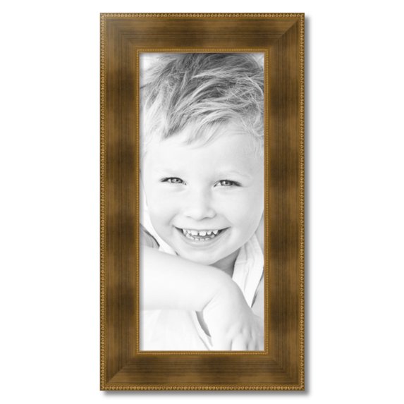 ArtToFrames 12" x 28" Streaked Gold with Beeds Picture Frame, 12x28 inch Gold Wood Poster Frame (WOM-5172)