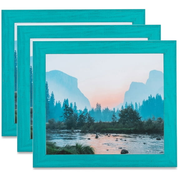 ArtToFrames 12" x 32" Turquoise Picture Frame, 12x32 inch Blue Wood Poster Frame (WOM-4588), 3 Pack