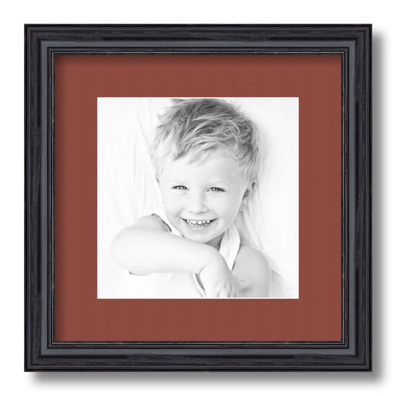 ArtToFrames 12x12" Matted Picture Frame with 8x8" Single Mat Photo Opening Framed in 1.25" Black Stain on Solid Red Oak and 2" Cognac Mat (FWM-4083-12x12)