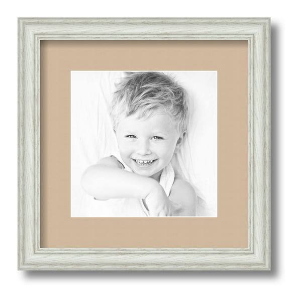 ArtToFrames 12x12" Matted Picture Frame with 8x8" Single Mat Photo Opening Framed in 1.25" Off White Wash on Ash and 2" Scotch Mist Mat (FWM-4098-12x12)