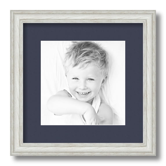 ArtToFrames 12x12" Matted Picture Frame with 8x8" Single Mat Photo Opening Framed in 1.25" Off White Wash on Ash and 2" Blue Jay Mat (FWM-4098-12x12)