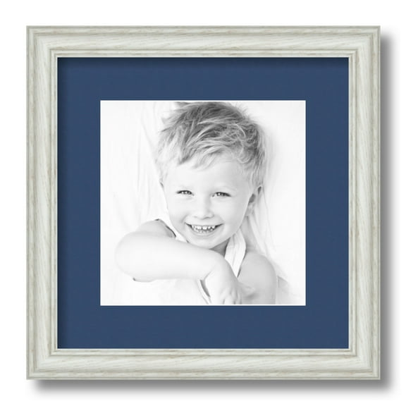 ArtToFrames 12x12 Matted Picture Frame with 8x8 Single Mat Photo Opening Framed in 1.25 Off White Wash on Ash and 2 Delft Blue Mat (FWM-4098-12x12)