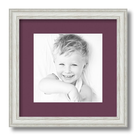 ArtToFrames 12x12" Matted Picture Frame with 8x8" Single Mat Photo Opening Framed in 1.25" Off White Wash on Ash and 2" Ruby Mat (FWM-4098-12x12)