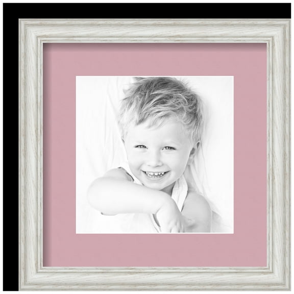 ArtToFrames 12x12" Matted Picture Frame with 8x8" Single Mat Photo Opening Framed in 1.25" Off White Wash on Ash and 2" Seashell Mat (FWM-4098-12x12)