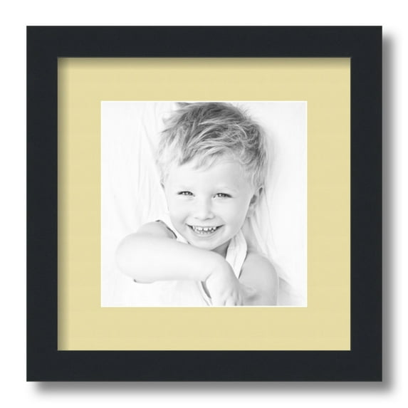 ArtToFrames 12x12 Matted Picture Frame with 8x8 Single Mat Photo Opening Framed in 1.25 Satin Black and 2 Buttercup Mat (FWM-3926-12x12)