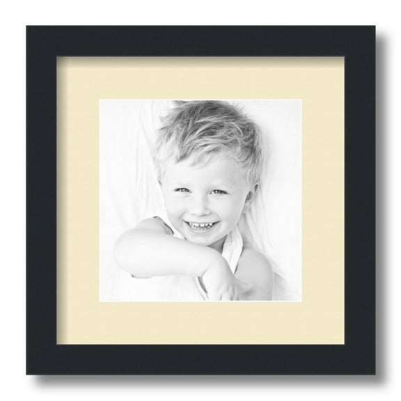 ArtToFrames 12x12 Matted Picture Frame with 8x8 Single Mat Photo Opening Framed in 1.25 Satin Black and 2 Cream Mat (FWM-3926-12x12)