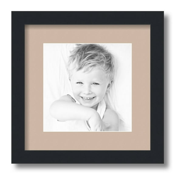 ArtToFrames 12x12 Matted Picture Frame with 8x8 Single Mat Photo Opening Framed in 1.25 Satin Black and 2 Grey Beige Mat (FWM-3926-12x12)