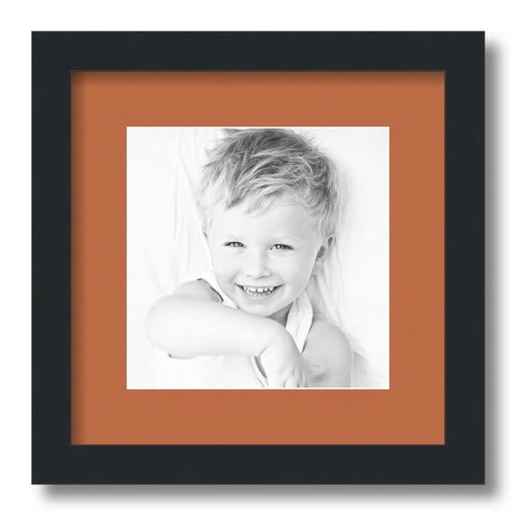 ArtToFrames 12x12" Matted Picture Frame with 8x8" Single Mat Photo Opening Framed in 1.25" Satin Black and 2" Red Orange Mat (FWM-3926-12x12)