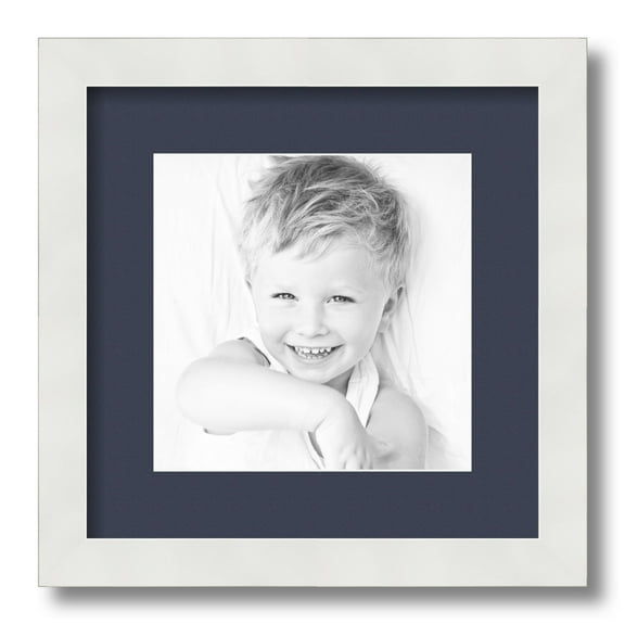 ArtToFrames 12x12" Matted Picture Frame with 8x8" Single Mat Photo Opening Framed in 1.25" Satin White Frame and 2" Blue Jay Mat (FWM-3966-12x12)
