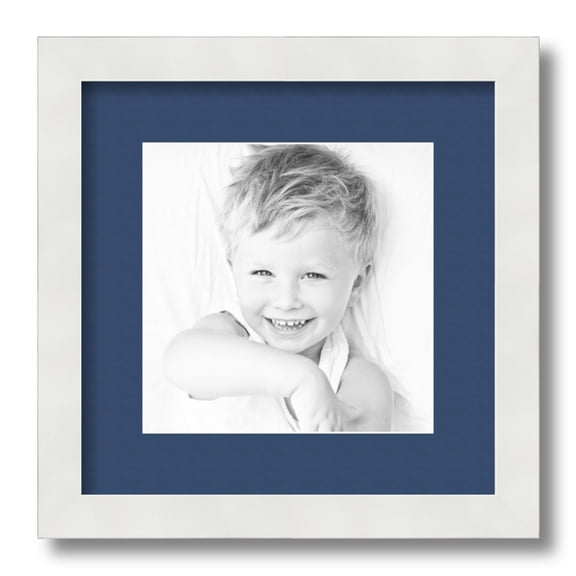 ArtToFrames 12x12 Matted Picture Frame with 8x8 Single Mat Photo Opening Framed in 1.25 Satin White Frame and 2 Delft Blue Mat (FWM-3966-12x12)