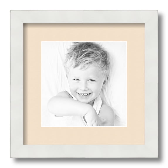 ArtToFrames 12x12" Matted Picture Frame with 8x8" Single Mat Photo Opening Framed in 1.25" Satin White Frame and 2" French Creme Mat (FWM-3966-12x12)