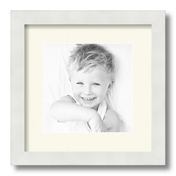 ArtToFrames 12x12" Matted Picture Frame with 8x8" Single Mat Photo Opening Framed in 1.25" Satin White Frame and 2" Off White Mat (FWM-3966-12x12)