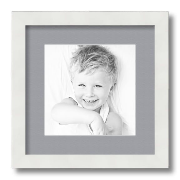 ArtToFrames 12x12 Matted Picture Frame with 8x8 Single Mat Photo Opening Framed in 1.25 Satin White Frame and 2 Silver Mat (FWM-3966-12x12)