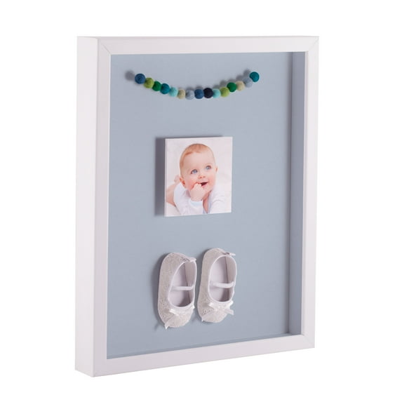 ArtToFrames 12x14 Inch Shadow Box Picture Frame, with a Satin White 1 Wide Shadowbox frame and Baby Blue Mat Backing (4655)
