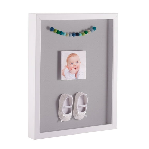 ArtToFrames 12x14 Inch Shadow Box Picture Frame, with a Satin White 1 Wide Shadowbox frame and TV Grey Mat Backing (4655)