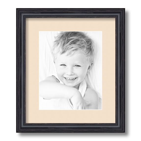 ArtToFrames 12x14 Matted Picture Frame with 8x10 Single Mat Photo Opening Framed in 1.25 Black Stain on Solid Red Oak and 2 French Creme Mat (FWM-4083-12x14)