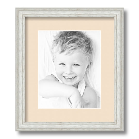 ArtToFrames 12x14" Matted Picture Frame with 8x10" Single Mat Photo Opening Framed in 1.25" Off White Wash on Ash and 2" French Creme Mat (FWM-4098-12x14)