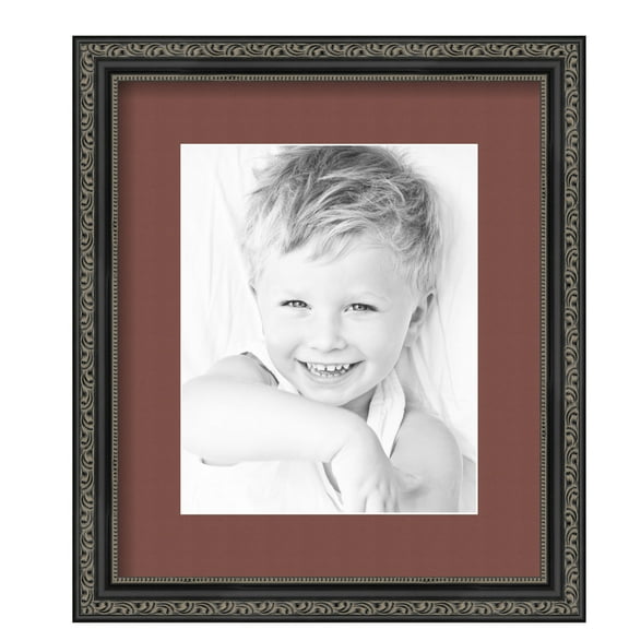 ArtToFrames 12x14" Matted Picture Frame with 8x10" Single Mat Photo Opening Framed in 1.25" Antique Black and 2" Brique Mat (FWM-5106-12x14)
